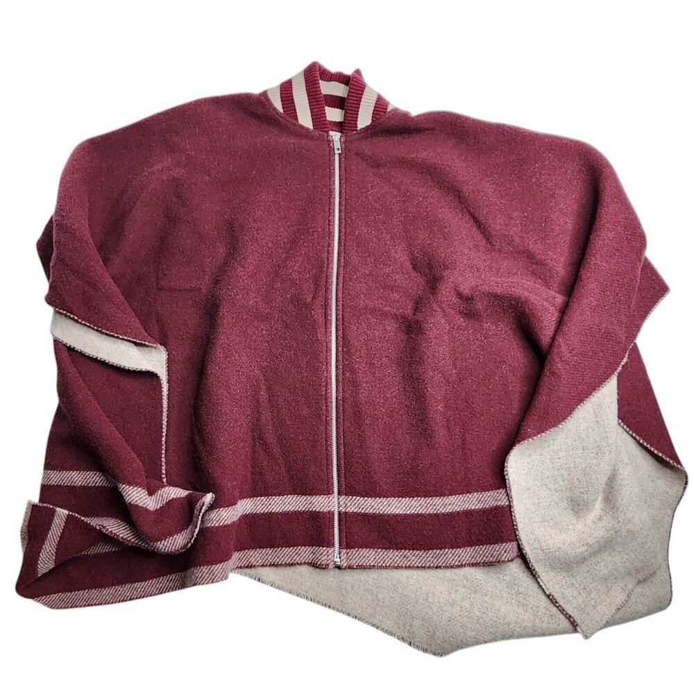 RAG & BONE Maroon Varsity Full Zip Wool Poncho Cape $450 One Size‎